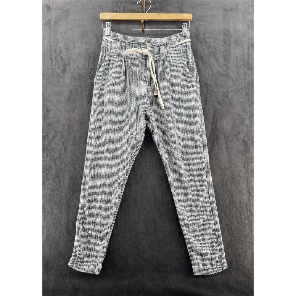Free People Women's Size 2 Cotton Drawstring Jogger Pants Blue White Stripe
